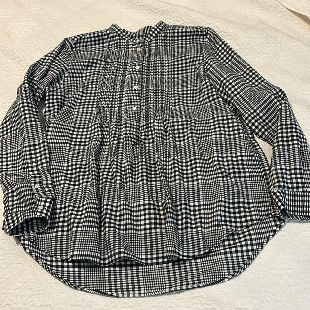 Lands’ End Black And White Checkered Blouse  Size 16